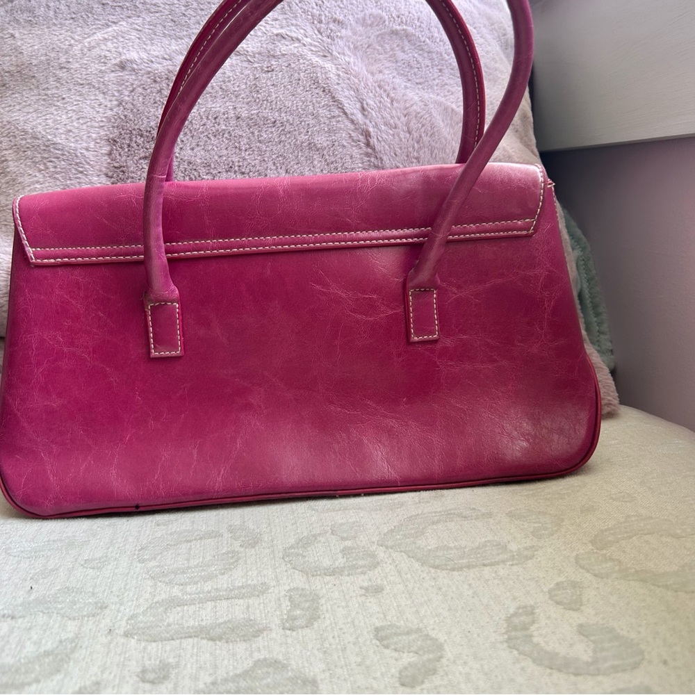 Rasberry Vegan Leather Double Handle Bag - Picture 2 of 4